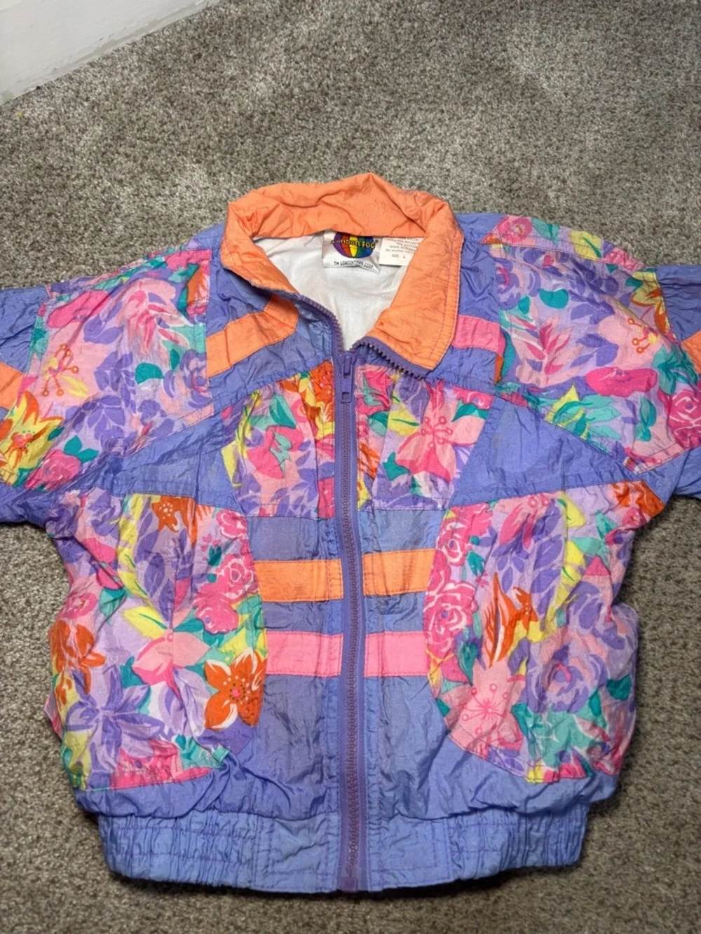 Vintage London Fog Vibrant Floral Cropped Windbreaker Track Jacket Girl’s Large